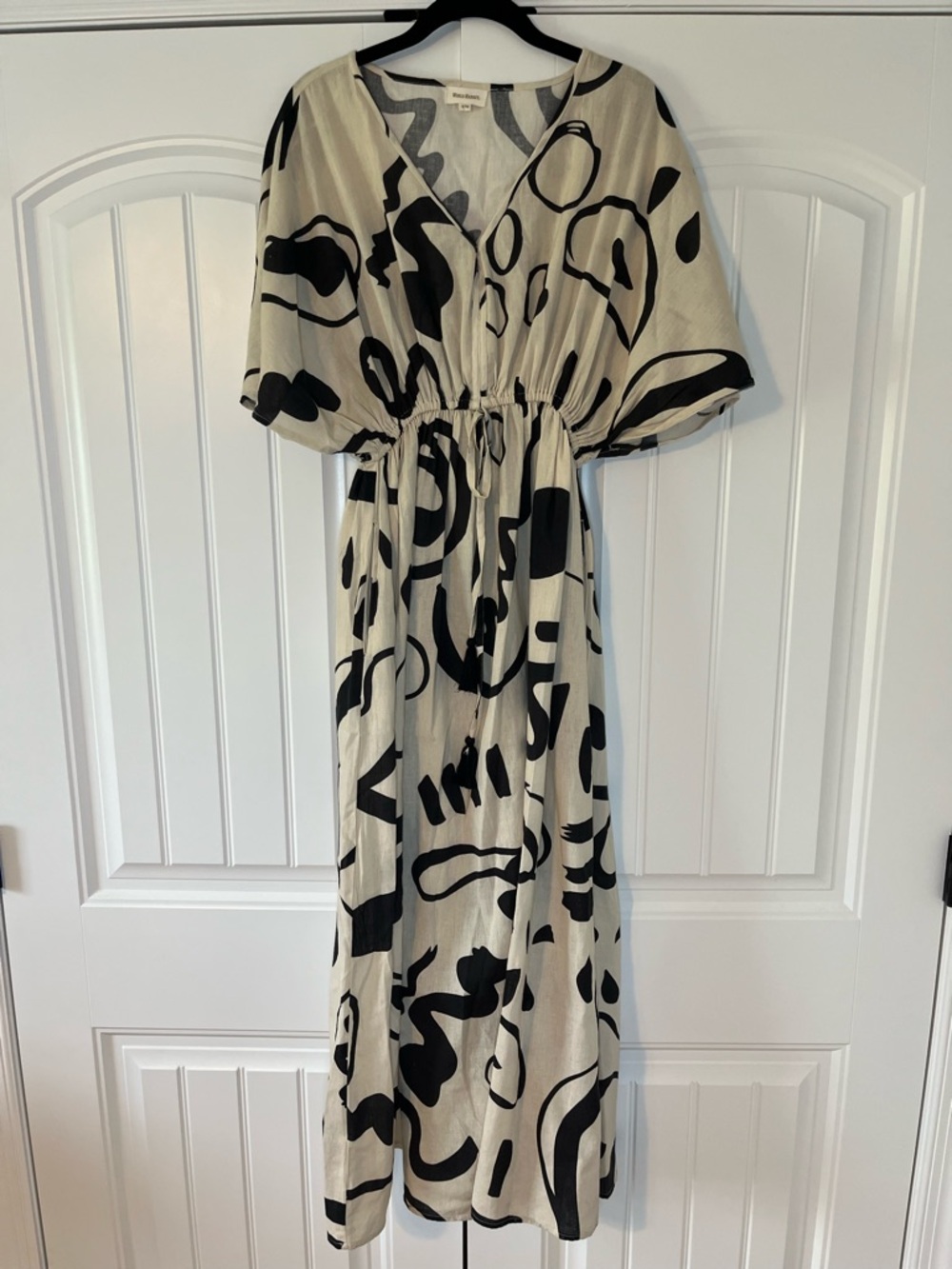 WORLD MARKET Mira Black And White Abstract Shapes Kaftan Dress S/M Boho Cotton - Picture 2 of 9